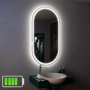 Зеркало закругленное с подсветкой для ванной комнаты Амати на батарейках (аккумуляторе)